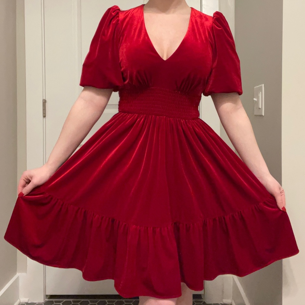 Short red velvet dress | Size 0 | Antonio Melani